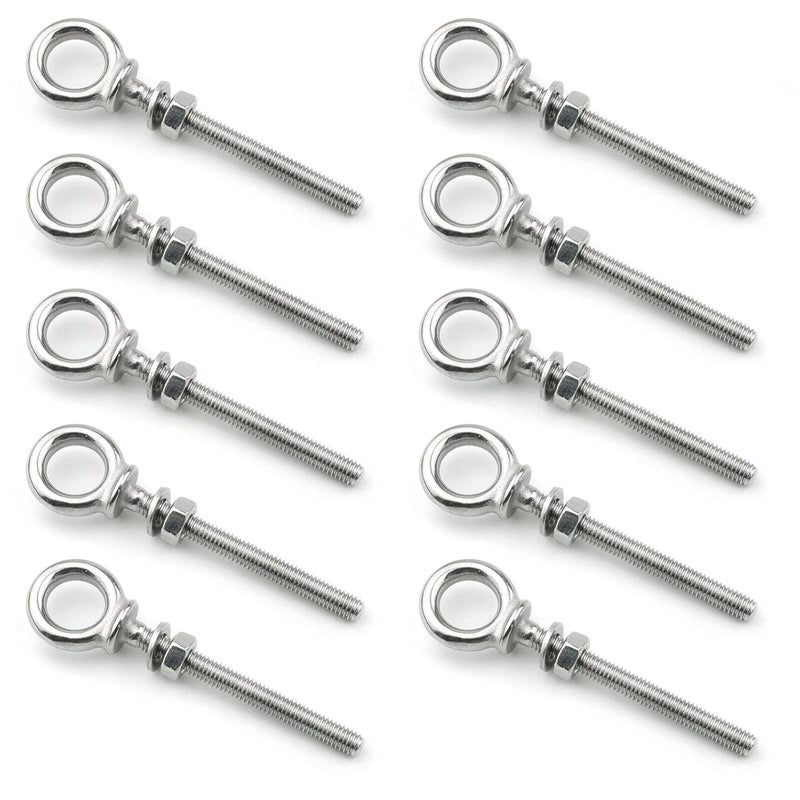 Hamineler 316 Stainless Steel Eye Bolt, Heavy Duty Shoulder Eyebolts Screws with Washer and Nuts (M6, 10PCS) - Image 1
